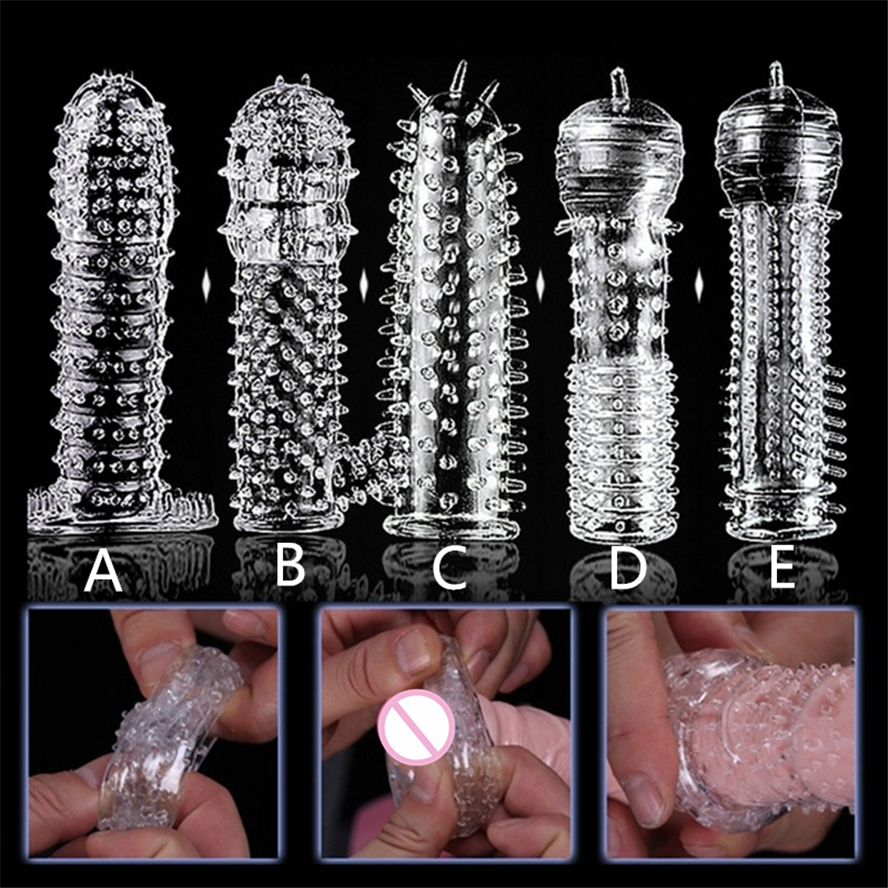 5PC-Ribbed-Condom-Reusable-Extender-Penis-Sleeve-for-Men-2